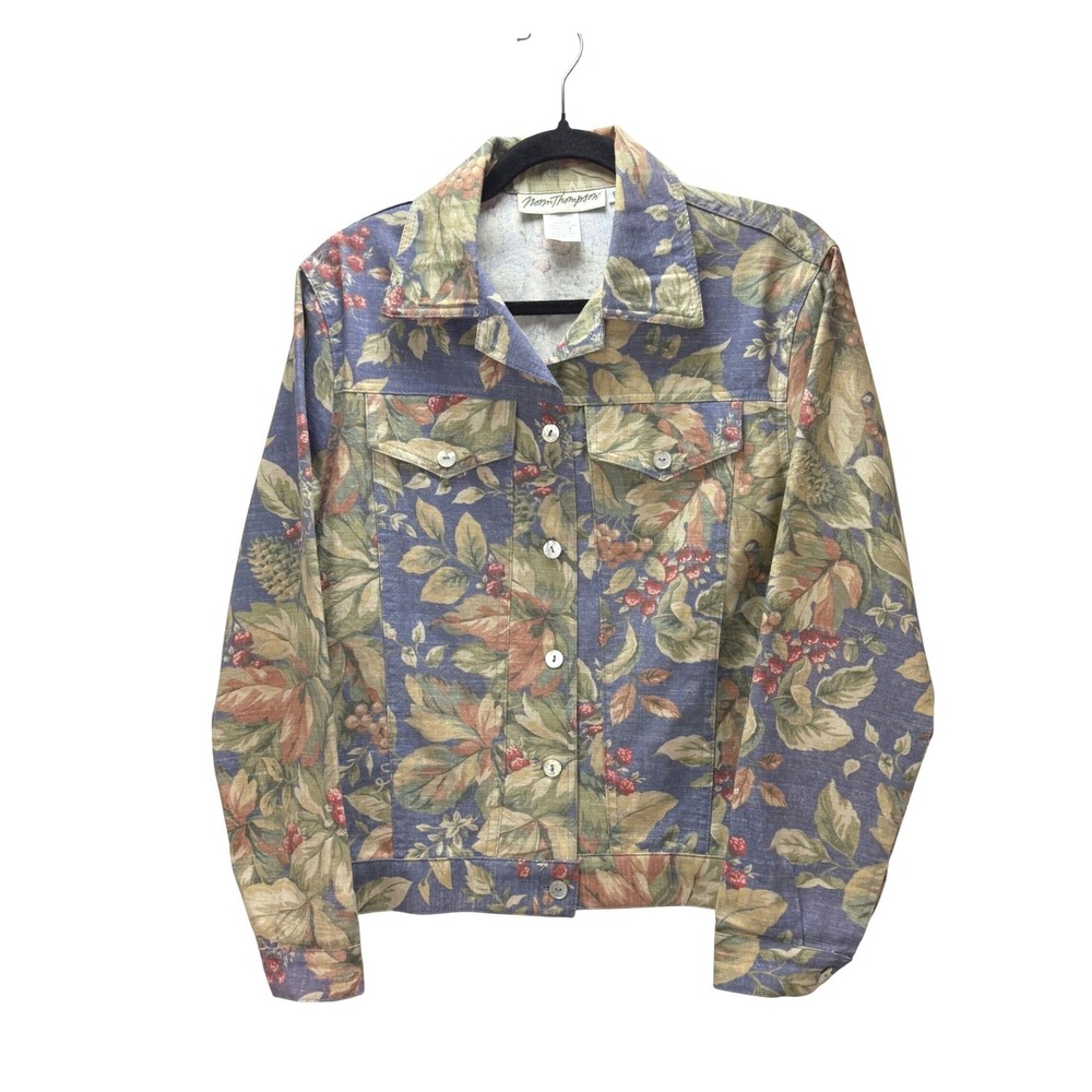 VTG Norm Thompson S Colorful Floral Cotton Canvas‎ Trucker Jacket Cottagecore